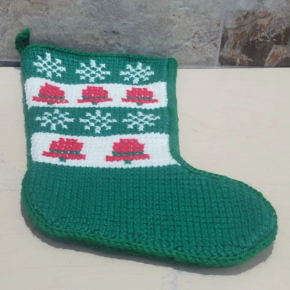 Handmade Christmas Stocking Plastic Canvas Snowflakes Bells